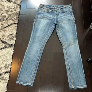 SEVEN7 Slim Straight Heavy Stitched Blue Jeans Size 12 Raised embossed pockets